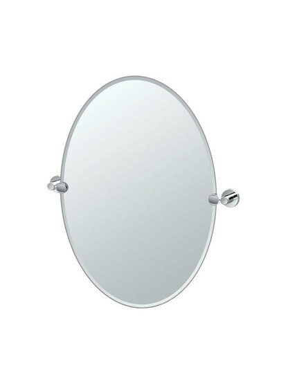 Glam Frameless Oval Bathroom Mirror - 19 1/2 inch x 26 1/2 inch in Polished Chrome.
